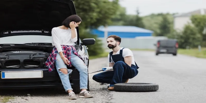Technician changing a flat
tire