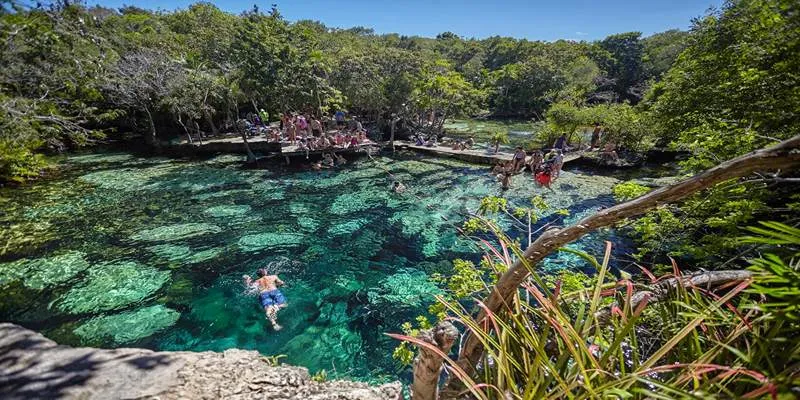Cenote Azul with clear shallow
waters